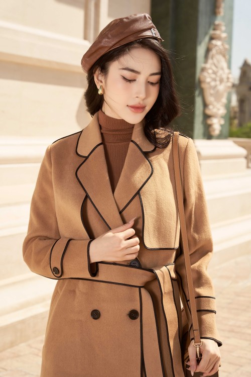Sixdo Brownish-beige Long Sleeves Wool Coat